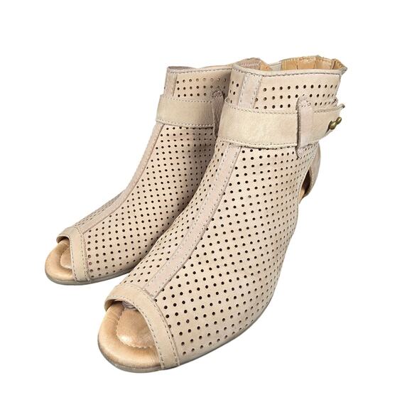 Womens Earth Intrepid Tan Taupe Leather Ankle Peep Toe Sandal Pumps, Shoes 9.5 B - Picture 1 of 10